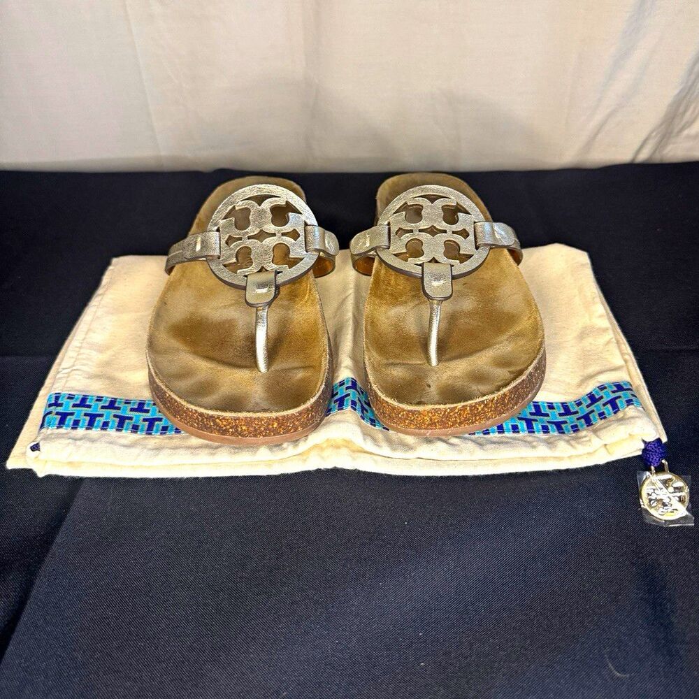 Tory Burch Miller Cloud Leather Logo Sandals Flat Size 8